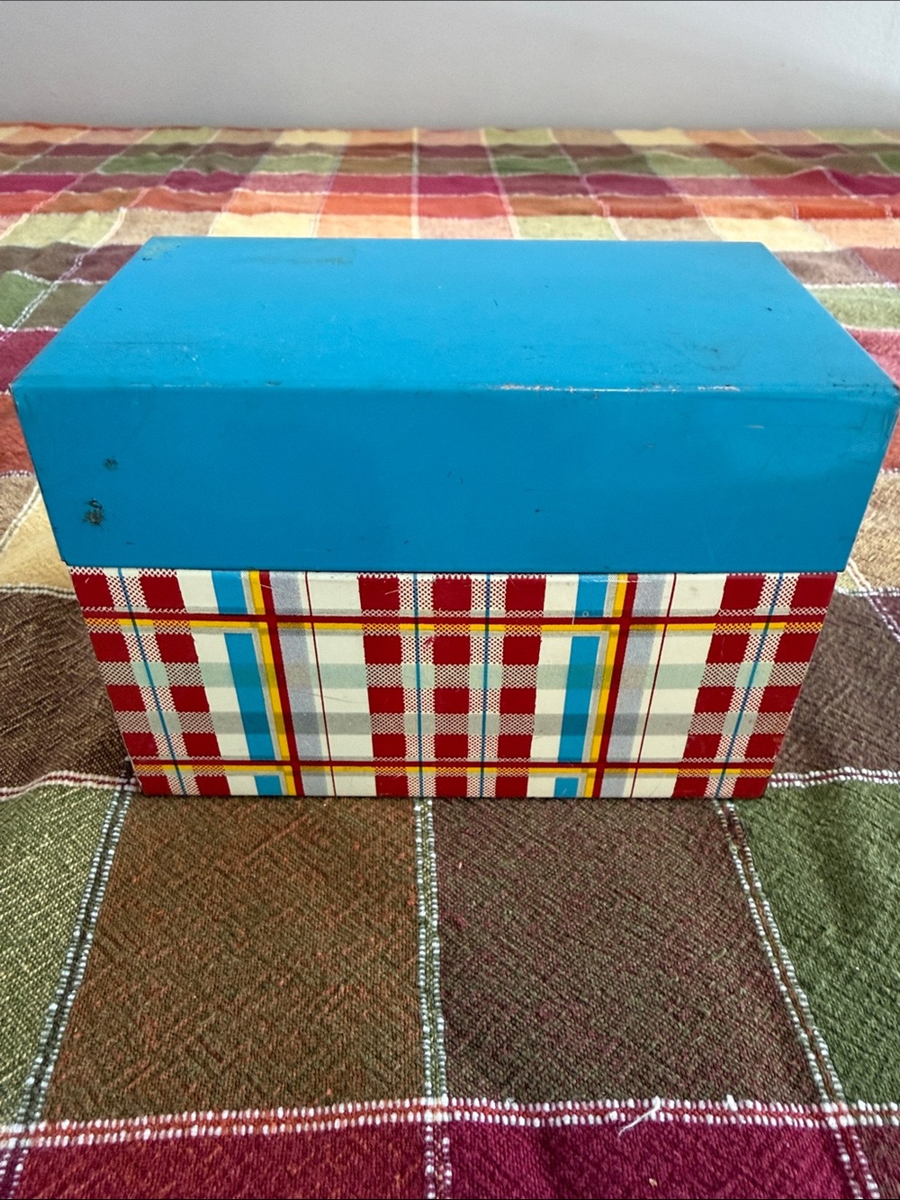 Vintage Bryan Ohio Metal Plaid Recipe Box